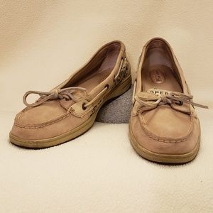Sperry Top Sider women size 8.5 tan with leapard p
